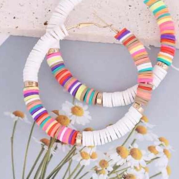 Color Blocking Pottery Hoop Earrings - Picture 2 of 2